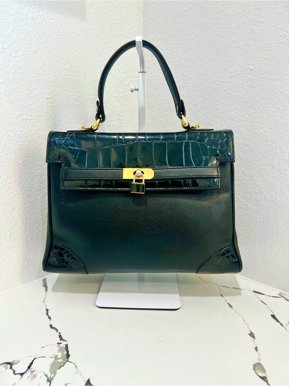 Due Fratelli Genuine Leather Kelly Style Satchel Crossbody Black Made in Canada